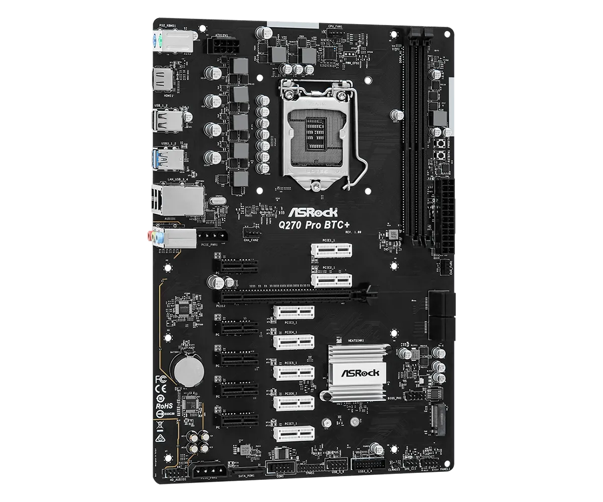 ASRock Motherboard Q270 Pro BTC+ Intel 6th | 7th | 8th | 9th Gen (Big Cabinet Required) view 4